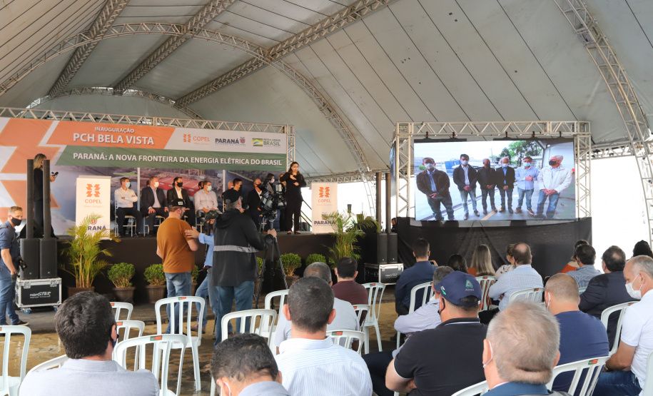 PCH Vere O governador Carlos Massa Ratinho Junior, o ministro de Minas e Energia, Bento Albuquerque, e o presidente da Copel, Daniel Pimentel Slaviero, inauguram de forma virtual nesta sexta-feira (1º) a Pequena Central Hidrelétrica Bela Vista, em Verê, no Sudoeste do Estado. 01/10/2021 - Foto: Geraldo Bubniak/AEN