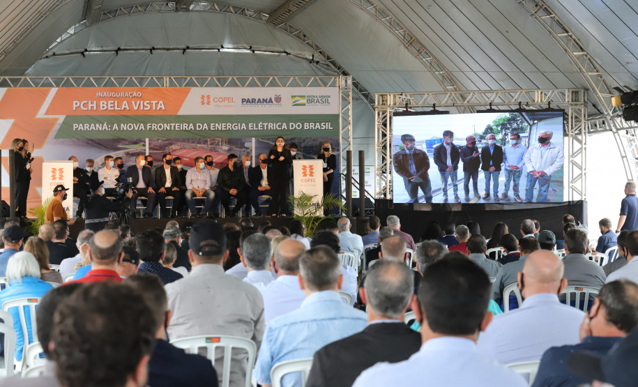PCH Vere O governador Carlos Massa Ratinho Junior, o ministro de Minas e Energia, Bento Albuquerque, e o presidente da Copel, Daniel Pimentel Slaviero, inauguram de forma virtual nesta sexta-feira (1º) a Pequena Central Hidrelétrica Bela Vista, em Verê, no Sudoeste do Estado. 01/10/2021 - Foto: Geraldo Bubniak/AEN