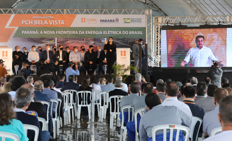 PCH Vere O governador Carlos Massa Ratinho Junior, o ministro de Minas e Energia, Bento Albuquerque, e o presidente da Copel, Daniel Pimentel Slaviero, inauguram de forma virtual nesta sexta-feira (1º) a Pequena Central Hidrelétrica Bela Vista, em Verê, no Sudoeste do Estado. 01/10/2021 - Foto: Geraldo Bubniak/AEN