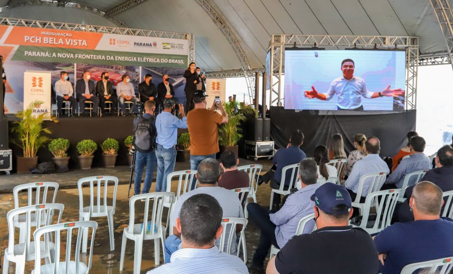 PCH Vere O governador Carlos Massa Ratinho Junior, o ministro de Minas e Energia, Bento Albuquerque, e o presidente da Copel, Daniel Pimentel Slaviero, inauguram de forma virtual nesta sexta-feira (1º) a Pequena Central Hidrelétrica Bela Vista, em Verê, no Sudoeste do Estado. 01/10/2021 - Foto: Geraldo Bubniak/AEN