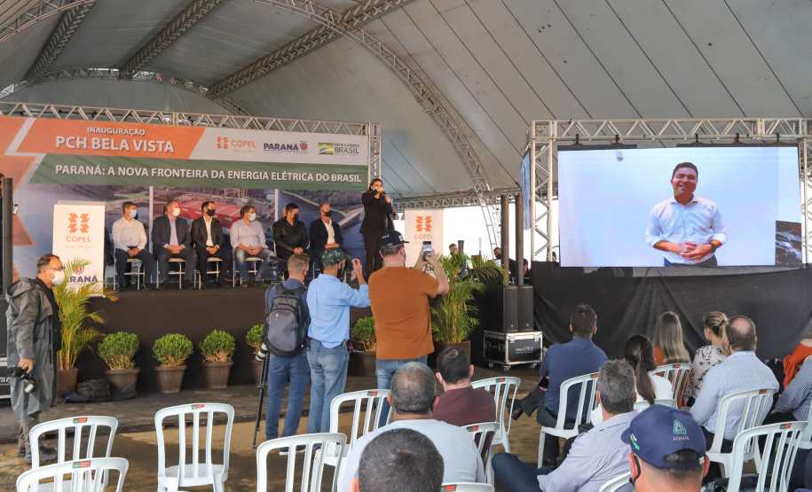 PCH Vere O governador Carlos Massa Ratinho Junior, o ministro de Minas e Energia, Bento Albuquerque, e o presidente da Copel, Daniel Pimentel Slaviero, inauguram de forma virtual nesta sexta-feira (1º) a Pequena Central Hidrelétrica Bela Vista, em Verê, no Sudoeste do Estado. 01/10/2021 - Foto: Geraldo Bubniak/AEN