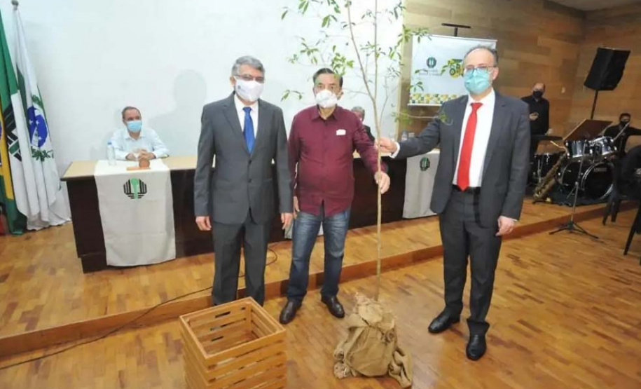 Cerimônia de aniversário reúne ex-reitores para plantio da 50ª árvore símbolo da UEL. Foto: UEL