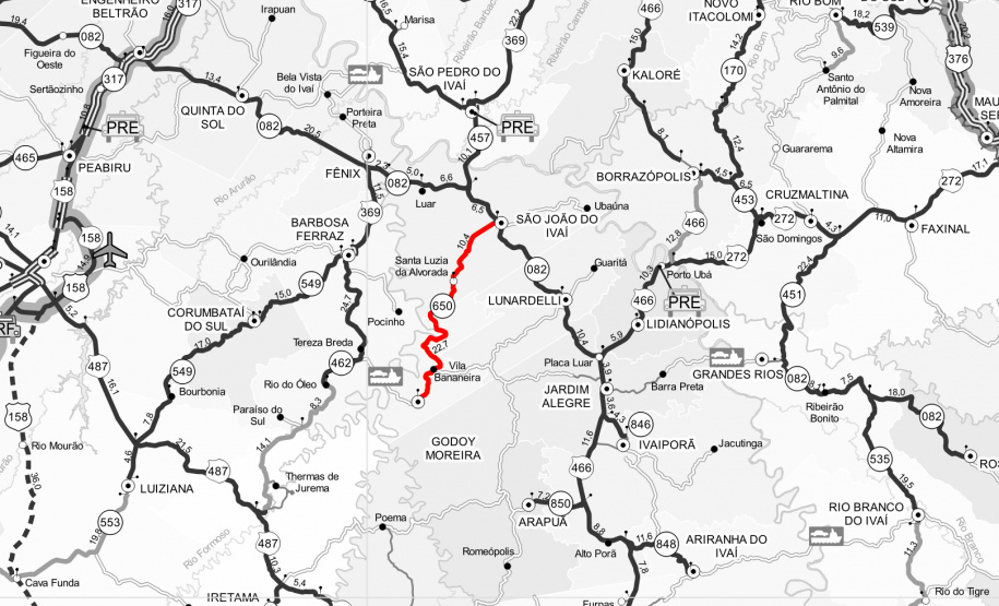 Obra de correção de greide de pontos de alagamentos da rodovia PR-650 entre Godoy Moreira e São João do Ivaí  -  Curitiba, 08/10/2021  -  Foto: DER