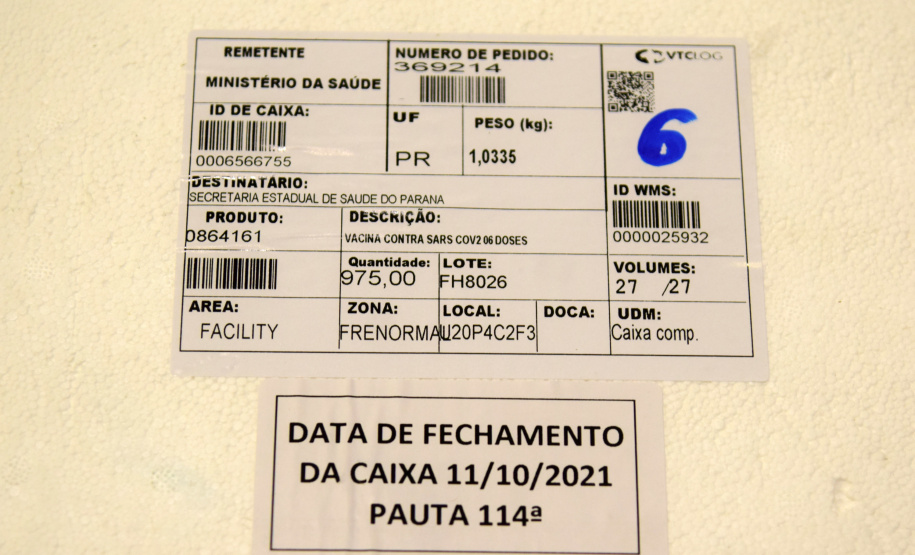 Paraná recebe mais 154.440 vacinas contra a Covid-19 nesta segunda. Foto: Américo Antonio/SESA