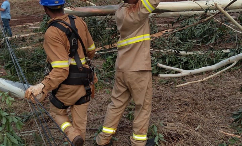 Nas últimas 24 horas, mais de 40 mil domicílios tiveram o fornecimento de energia regularizado pelas equipes de emergência, manutenção e obras da Copel, que seguem trabalhando para recompor as redes elétricas danificadas pelas chuvas que atingiram as regiões Oeste e Noroeste do Estado no fim da semana. Na foto, Equipes trabalham nos reparos em Francisco Alves - Curitiba, 16/10/2021 - Foto: Copel
