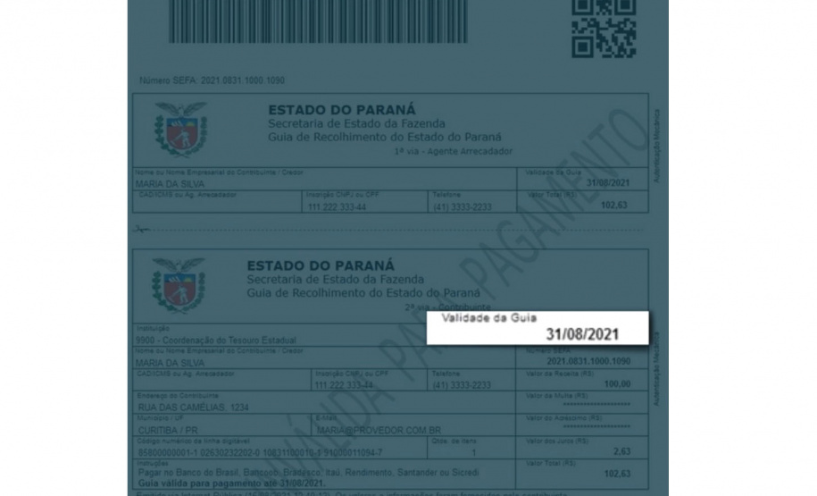 Há dois meses a Guia de Recolhimento do Paraná (GRPR) passou por uma modernização, como novo layout e possibilidade de inclusão do pagamento por QRCode via PIX. Agora em outubro, mais uma novidade foi implementada para facilitar ao contribuinte o pagamento de taxas e tributos estaduais, a Secretaria da Fazenda e a Receita Estadual incluíram data de vencimento no documento. - Curitiba, 19/10/2021 - Foto: SEFA