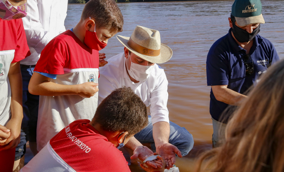 21.10.2021 - Governador Carlos Massa Ratinho Junior promove a soltura de 20 mil dourados no rio Ivai em Ivatuba.
Foto Gilson Abreu/AEN
