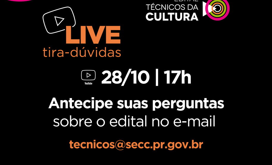 Cultura responde dúvidas sobre edital de técnicos e técnicas durante live - Curitiba, 25/210/2021 - Foto: SECC