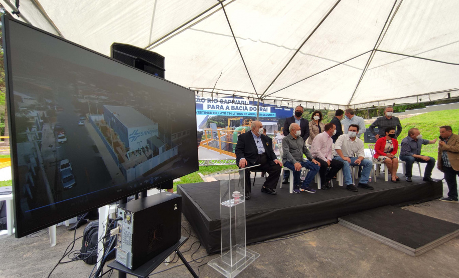 O governador Carlos Massa Ratinho Junior inaugurou nesta quinta-feira (28) a obra de transposição do rio Capivari para a Bacia do Iraí, em Colombo, na região metropolitana de Curitiba. Foto: Jonathan Campos/AEN