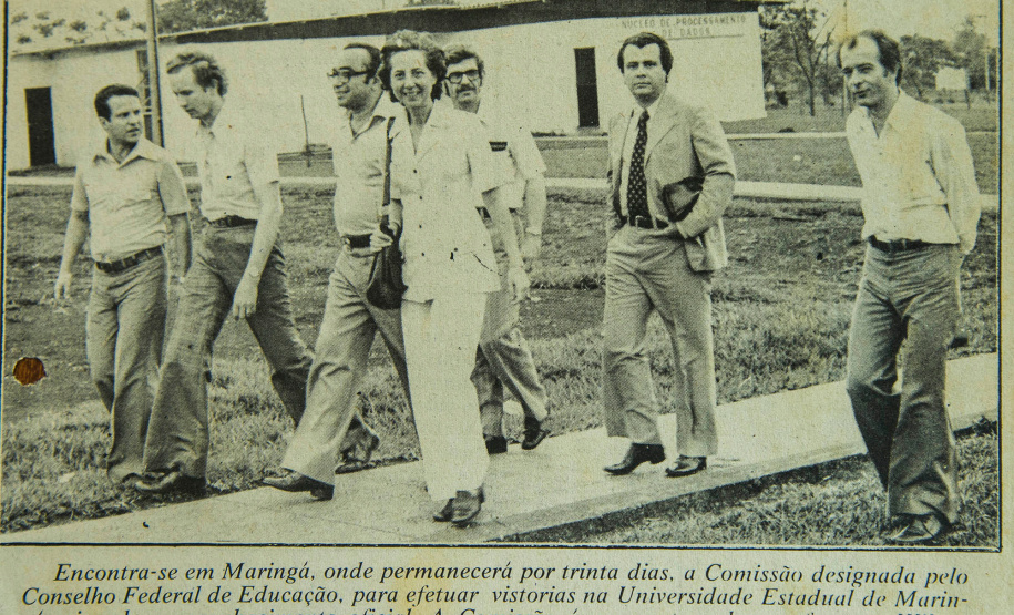 Jornal de 2 de outubro de 1975 documenta visita in loco do Conselho Federal de Educação à UEM para reconhecimento da universidade
 .Foto: UEM