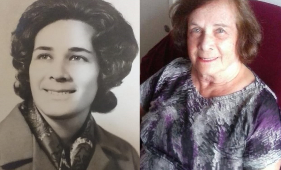 Alzira Miszga, no início da década de 1970, pouco antes de estudar na UEM, e nos dias  .Foto: UEM