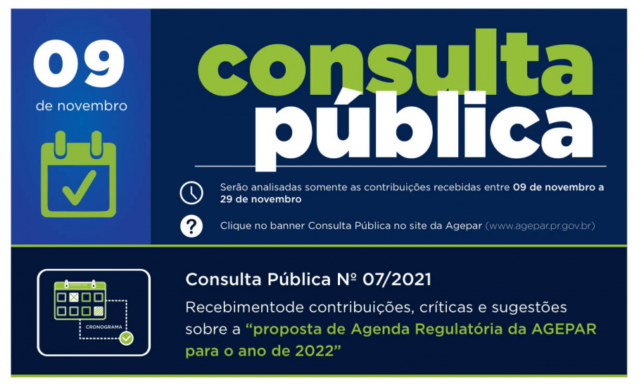 A partir de hoje (09), está aberto o prazo para envio de contribuições que irão auxiliar a Agência Reguladora de Serviços Delegados do Paraná (Agepar) na definição de assuntos prioritários para ser normatizados no próximo ano. - Foto: Agepar
